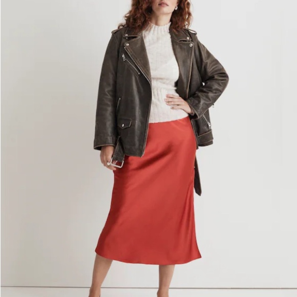 Madewell The Layton Midi Slip Skirt in Satin, Red (Wild Poppy), 16